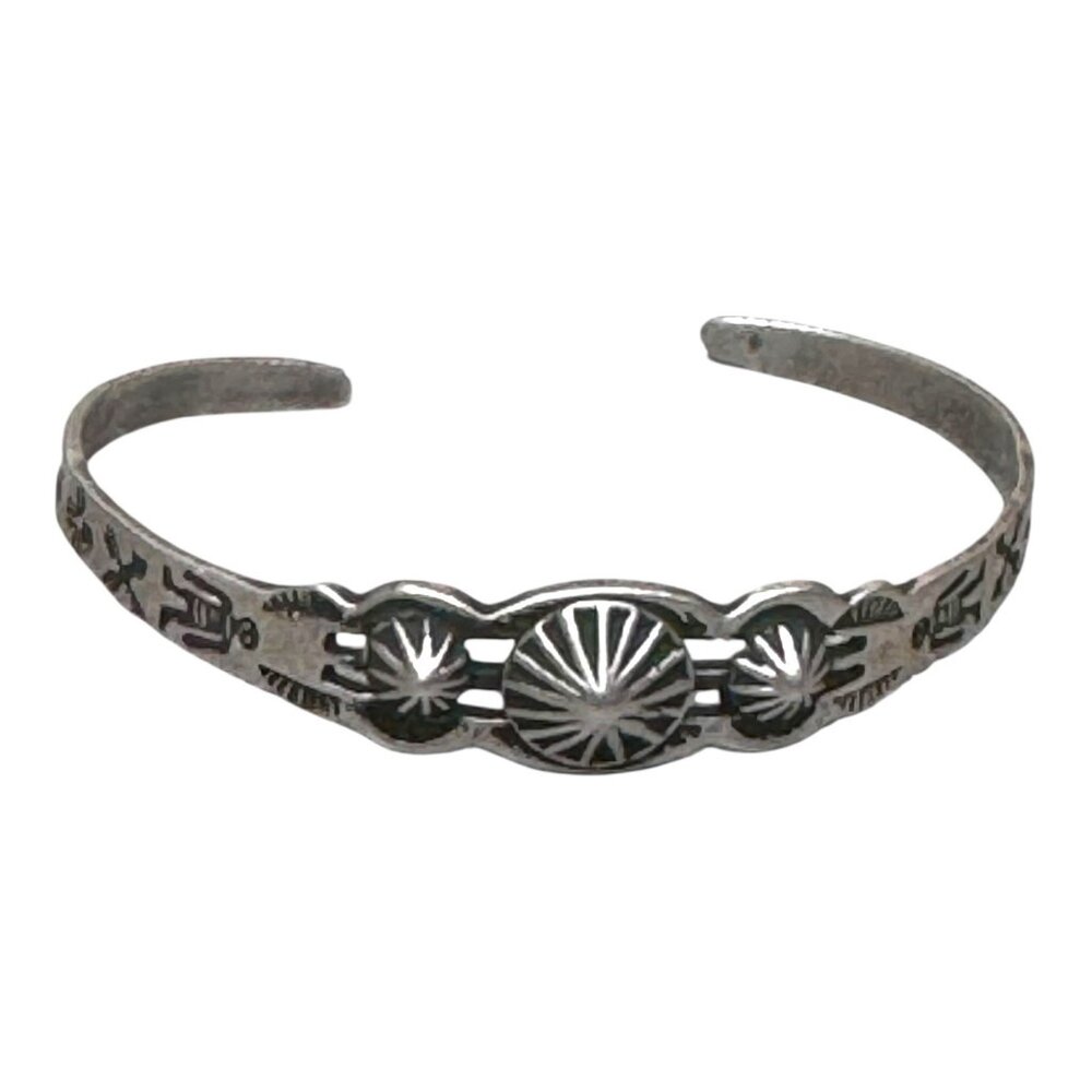 Smaller Child Reverse Punch Fred Harvey Era Navajo Coin Sterling Silver Bracelet